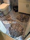 Sea Shell Pattern Bathroom Set Rug - Bathroom Set Area Rugs - Custom Cut Nonslip Turkish Leather Rug - Bamboo Cotton Sole Office Carpet Active